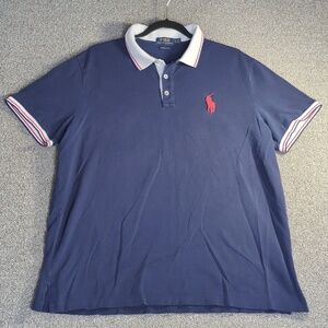 Polo Ralph Lauren Big Pony Ringer Polo Size XL in Navy Blue With Red/White/Blue